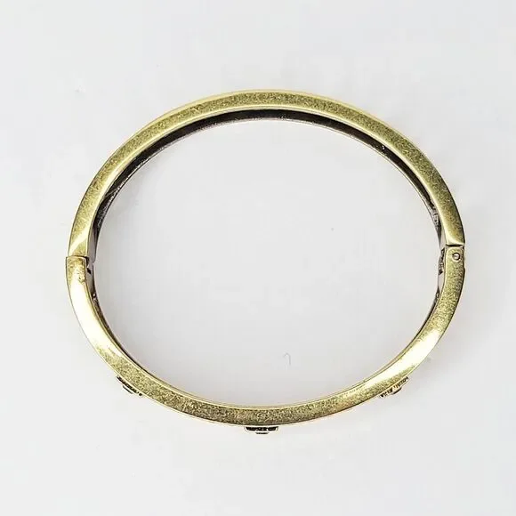 Heidi Daus | Vintage Art Deco 90's Crystal Bronzetone Hinged Bangle Bracelet - Picture 4 of 8